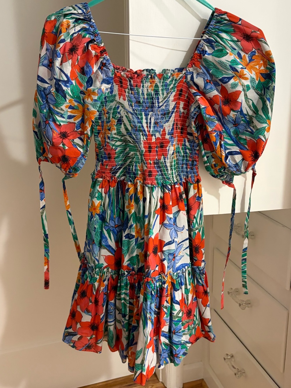 Cara Cara Red Floral Puff-Sleeve Casual Dress